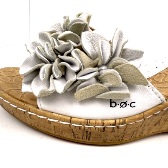 B.O.C. Born Manona White Leather Wedge Flower Sandals Cork Heel Size 7M - Picture 5 of 12